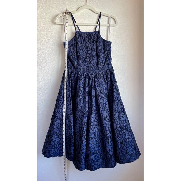 Tracy Reese Retro Floral Lace Midi Strappy Cocktail Frock Dress in Navy - Size 6 - Picture 8 of 11